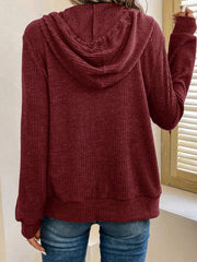 Red Dahlia Ribbed Zip Up Front Drawstring Hoodie - Miniatuur