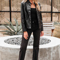Black Faux Leather Buttoned Front Boxy Jacket - Damesmode Afbeelding 5 - Foto 5