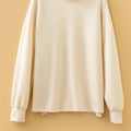 Beige Mock Neck Long Sleeve Leopard Detail Split Hem Top - Damesmode Afbeelding 5 - Foto 5