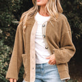 Veste en patchwork en velour côtelé beige français clair, bouffante, avec de grandes poches - Foto 3