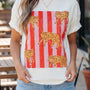White Cheetah Striped Print Retro Fashion Graphic Tee