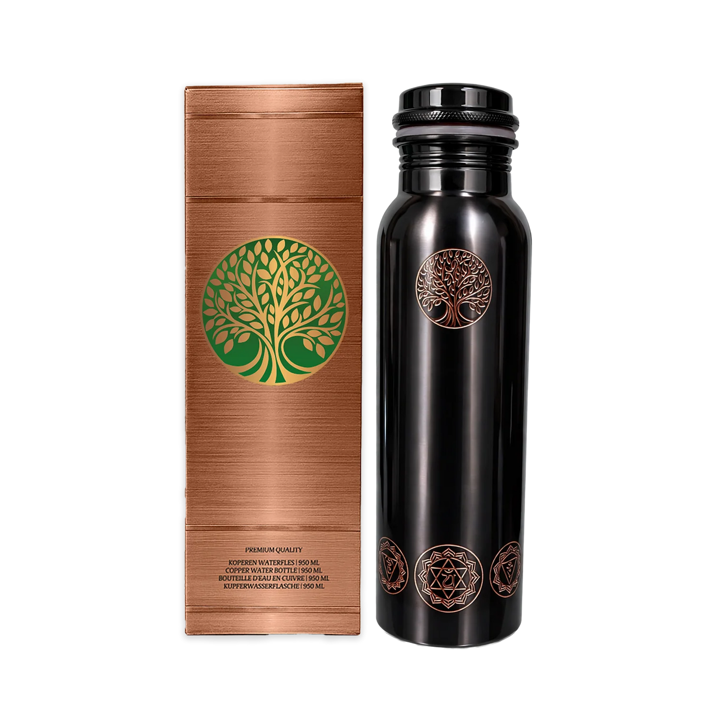 REINES KUPFERNES WASSERFLASCHEN MYSTICAL - 100% Reine Kupfer-Trinkflasche | Kupferne Trinkflasche