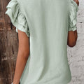 Mist Blue Solid Color Ruffled Short Sleeve Casual Blouse - Foto 5