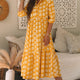 Geel Flower Print Bracelet Sleeve Knoops Collarood Lange Maxi-Jurk