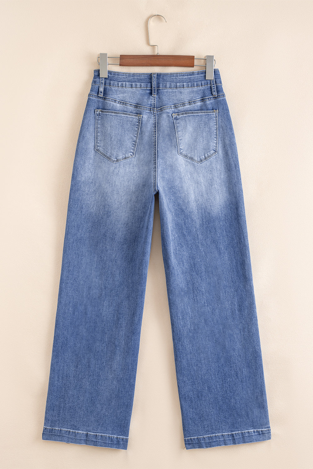 Beau Blue Tailored Center Seam Detail Straight Loose High Rise Jeans - Damesmode Afbeelding 5
