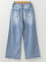 Beau Blue Multi Buttons Pinstripe Wide Leg Jeans - Dammode Bild 6 - Miniatuur