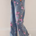 Beau Blue Floral Print Elastic Waist Pull On Casual Jeans - Damesmode Afbeelding 3 - Foto 3