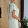 Green Stripe Ruffled Short Sleeve Crew Neck T Shirt Shift Mini Dress - Foto 3