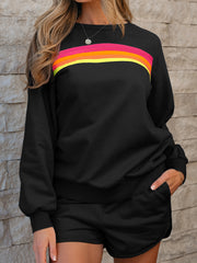 Bonbon-gestreifter Akzentpullover und Shorts zweiteiliges Casual-Set – Damesmode Bild 7 - Miniatuur