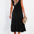 Black Shirred Pleated Square Neck Sleeveless Midi Dress - Damesmode Afbeelding 3 - Foto 3
