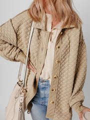 Jet Stream Solid Color Quilted Puffer Buttoned Shacket - Miniatuur