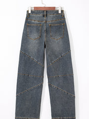 Sail Blue freiliegende Nähte, locker, gerade, hoch taille Barrel Jeans - Miniatuur