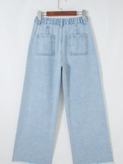 Jeans Beau bleus à fentes latérales cloutées, jambes larges à poches effilochées - Damesmode Afbeelding 7 - Miniatuur