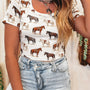 White Horse Print Western Fashion Slim Tee
