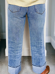 Myosotis Center Seam Cuffed Hem Straight High Waist Jeans - Miniatuur
