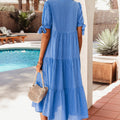 Gelbe Gingham-strukturierte Fliege mit kurzärmligem Stufen-Midi-Kleid - Foto 5