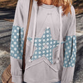 Apricot Floral Patchwork Star Pattern Drawstring Hoodie - Damesmode Afbeelding 4 - Foto 4