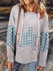 Aprikosenblumen-Patchwork-Sternmuster-Kordel-Hoodie – Damesmode Afbeelding 4 - Miniatuur