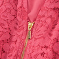 Coral Floral Lace Overlay Zip Up V Neck Smocked Waist Sleeveless Dress - Foto 6