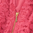 Coral Floral Lace Overlay Zip Up V Neck Smocked Waist Sleeveless Dress - Thumbnail