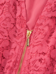 Robe sans manches en dentelle florale corail à fermeture éclair, encol en V et taille smock - Miniatuur