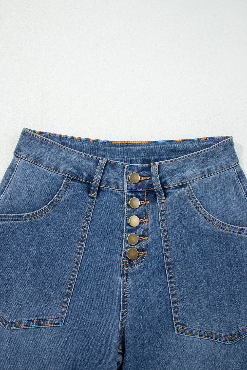 Ashleigh Blue Multi Buttons High Waist Wide Leg Jeans With Pockets - Damesmode Afbeelding 5