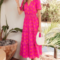 Rose Duebel Polka Dot Kuerzäerm Shirred High Waist Midi Kleed - Foto 5