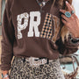 Coffee Floral Buffalo Plaid Striped Embroidered Patch Western Pullover Sweatshirt