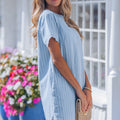 Sky Blue Stripe Buttoned Back T-Shirt Denim Mini Dress - Foto 3