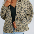 Khaki Retro Leopard Print Seam Detail Button Down Denim Jacket - Foto 1