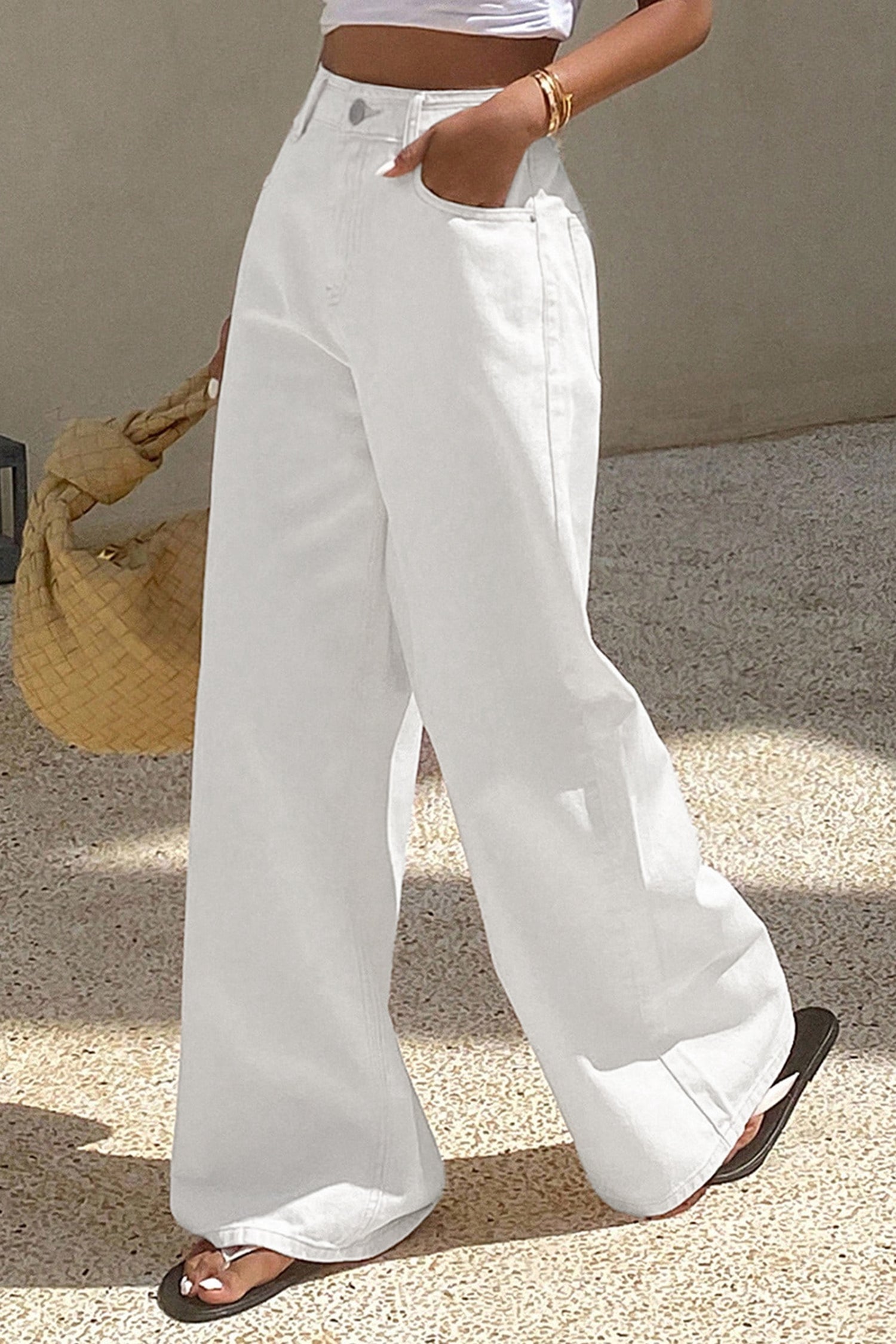 Jeans casual larghi di colore bianco unito