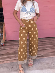 Himmelblaue Polka-Punkte, knöchellange Metall-Knopf-Casual-Jeans - Miniatuur