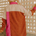 Rose-rout Faarfblock gebogenen Saum Corduroy Shacket mat Täsch - Foto 2