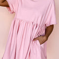 Abito Babydoll Babydoll rosa chiaro, colore unico, tasca e bordo crudo, - Foto 1