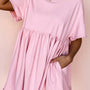 Light Pink Solid Color Pocketed Raw Edge Babydoll Dress