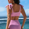 Rose Stripe Print Knot Straps 2pcs High Waist Bikini Swimsuit - Foto 2