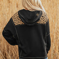 Brown Leopard Patchwork Contrast Stitching Knotted Cuff Quarter Zip Hoodie - Damesmode Afbeelding 2 - Foto 2