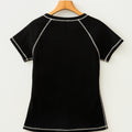 Black Waffle Textured Contrast Trim V Neck Tee - Damesmode Afbeelding 5 - Foto 5