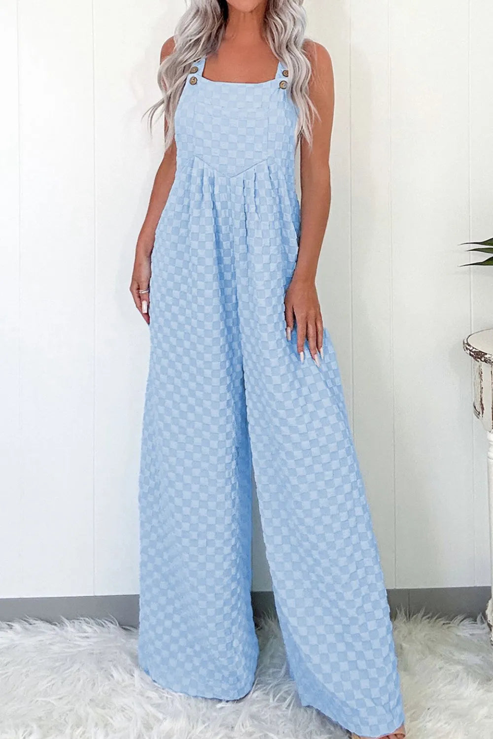 Checkered Pocketed Wide Leg Overalls - Luxe Damesmode & Kleding Collectie | Redblad Nederland