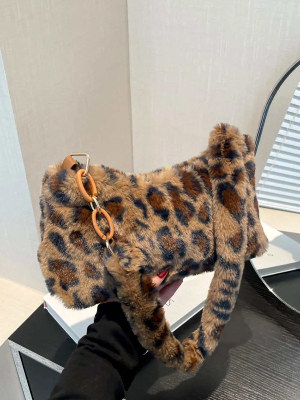 Leopard Fluff Shoulder Bag - Exclusive Women Fashion & Apparel | Redblad Official