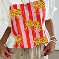 Camiseta de moda retro con estampado de rayas de guepardo blanco - Foto 3