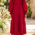 Rennrotes Einfarbiges Rüschen-Outfit Langärmeliges gestuftes Shift-Midi-Kleid - Foto 2