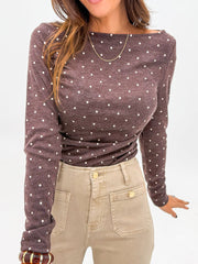 Jet Stream Polka Dot Boat Neck Knit Long Sleeve T Shirt - Miniatuur