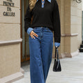Black Denim Patchwork Collar Cuffed Casual Sweater - Damesmode Afbeelding 6 - Foto 6