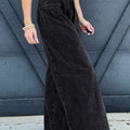 Dark Grey Pleated Wide Leg Mineral Wash Denim Pants - Foto 3