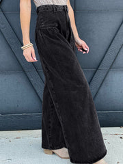 Pantalon en denim plissé à jambes larges à jambes plissées, lavis minéraux lavé - Miniatuur