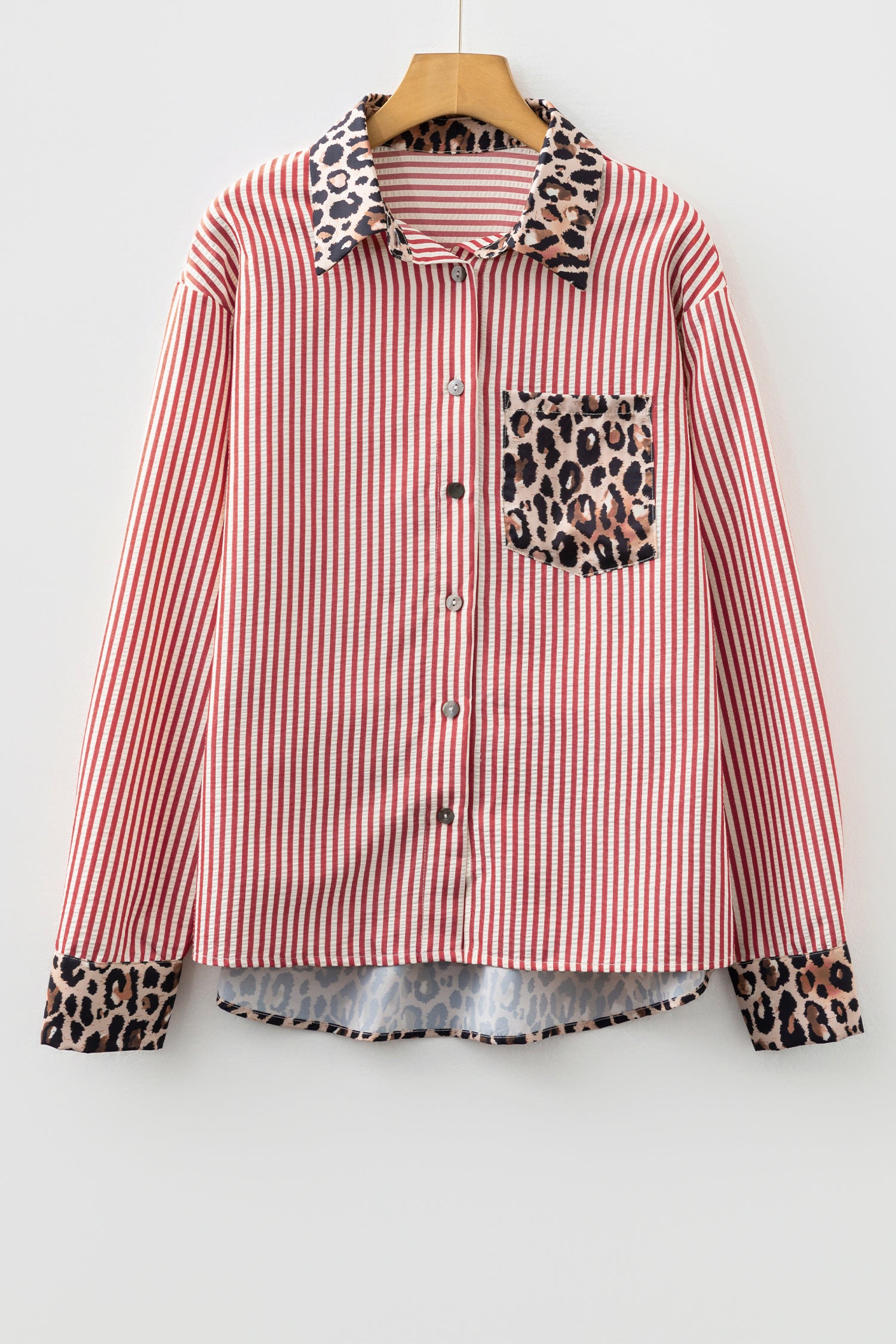 Himmelblå stribet leopardmønstret patchwork skjorte til kvinder