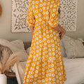 Yellow Flower Print Bracelet Sleeve Buttons Collared Maxi Dress - Foto 2