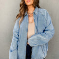 Myosotis Elastic Edge Collared Zip Up Denim Jacket With Pocket - Foto 4