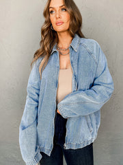 Myosotis-Gummijacke mit Kragenkragen und Reißverschluss-Jeansjacke mit Tasche - Miniatuur